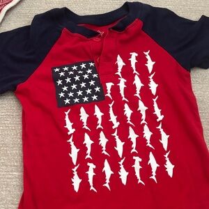 Red and Navy Shark Print Kids Tee